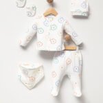 %100 Pamuklu Tavşan Desenli Hastane Çıkışı Seti