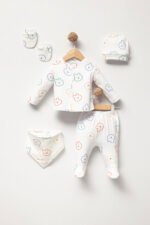 %100 Pamuklu Tavşan Desenli Hastane Çıkışı Seti