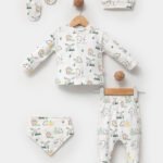 %100 Pamuklu Yeşil Safari Hastane Çıkışı Seti