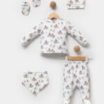 %100 Pamuklu Bisikletli Ayıcık Hastane Çıkışı Seti