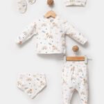 %100 Pamuklu Gökkuşağı Ayıcıklı Hastane Çıkışı Seti