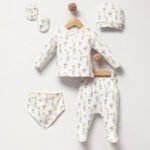 %100 Pamuklu Winnie The Pooh Desenli Hastane Çıkışı Seti