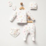 %100 Pamuklu Kız Bebek Kalp Desenli Hastane Çıkışı Seti