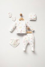 %100 Pamuklu Kız Bebek Kalp Desenli Hastane Çıkışı Seti