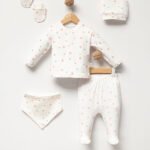 %100 Pamuklu Pembe Çiçekli Hastane Çıkışı Seti