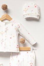 %100 Pamuklu Çiçekli Hastane Çıkışı Seti - Görsel 3