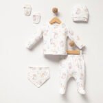 %100 Pamuklu Fil Desenli Hastane Çıkışı Seti