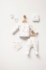 %100 Pamuklu Fil Desenli Hastane Çıkışı Seti