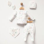 %100 Pamuklu Kedi Desenli Hastane Çıkışı Seti