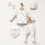 %100 Pamuklu Dinazor Desenli Hastane Çıkışı Seti