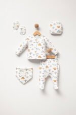 %100 Pamuklu Dinazor Desenli Hastane Çıkışı Seti