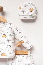 %100 Pamuklu Dinazor Desenli Hastane Çıkışı Seti - Görsel 3