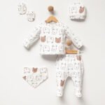 %100 Pamuklu Köpek Desenli Hastane Çıkışı Seti