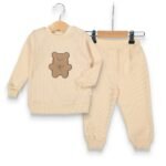 %100 Pamuklu Yavru Ayı Desenli Waffle İkili Takım