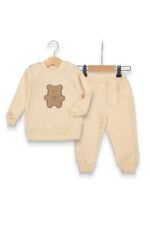 %100 Pamuklu Yavru Ayı Desenli Waffle İkili Takım