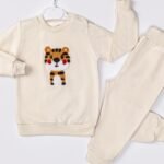 %100 Pamuklu Süzene Nakışlı Kaplanlı İkili Takım